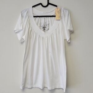 Da Nang V-Neck Cotton T-shirt White XS